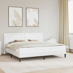 Ramka łóżka z paskami LED Biały 200 x 200 cm Ekoskóra