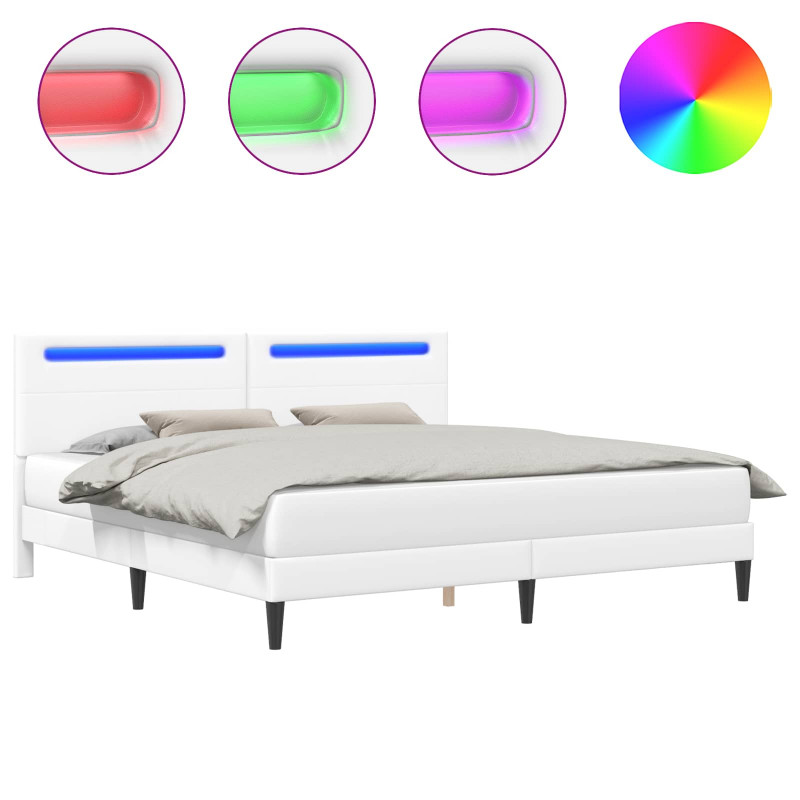 Ramka łóżka z paskami LED Biały 200 x 200 cm Ekoskóra