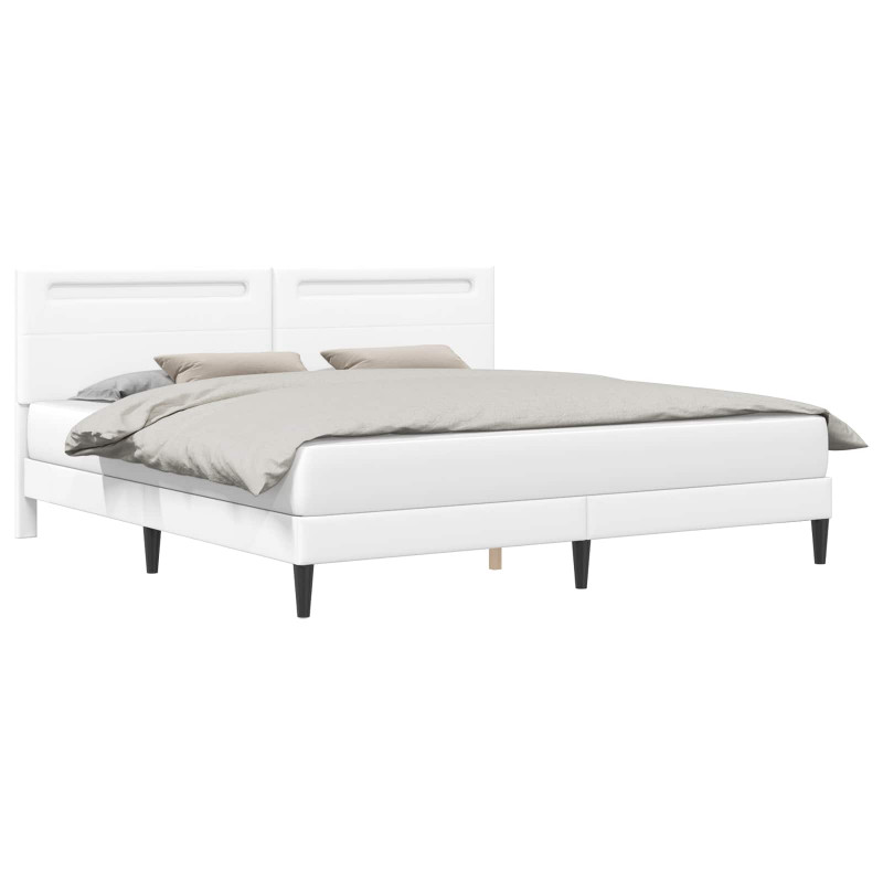 Ramka łóżka z paskami LED Biały 200 x 200 cm Ekoskóra