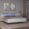 Ramka łóżka z paskami LED Biały 200 x 200 cm Ekoskóra