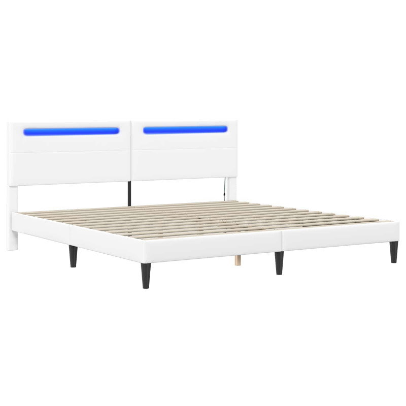 Ramka łóżka z paskami LED Biały 200 x 200 cm Ekoskóra
