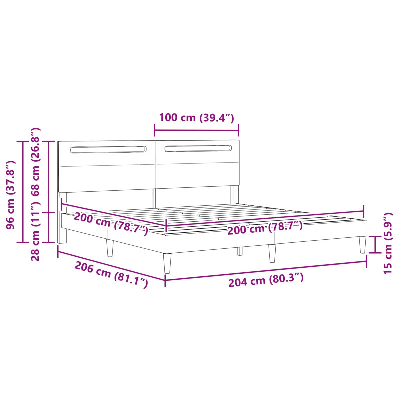 Ramka łóżka z paskami LED Biały 200 x 200 cm Ekoskóra