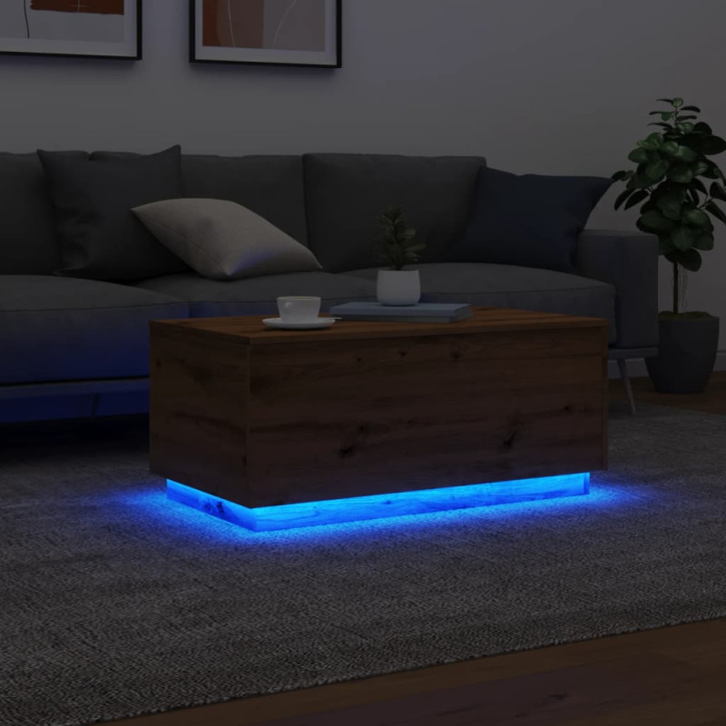 Stolik kawowy z oświetleniem LED, dąb artisan, 90x50x40 cm