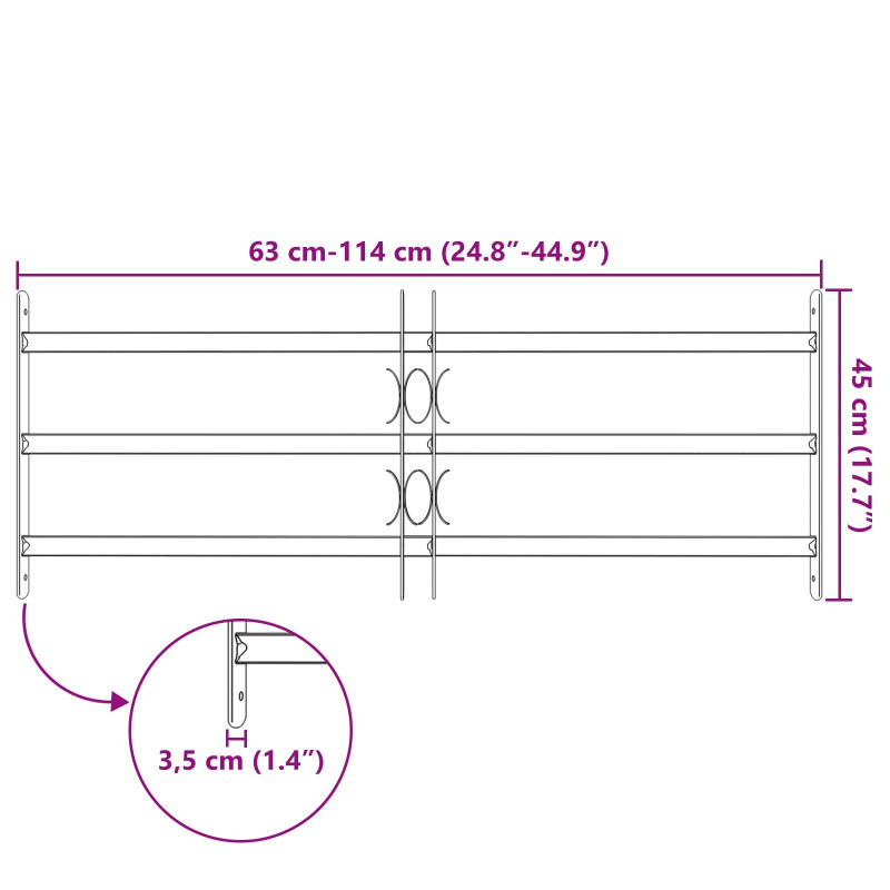 Krata zabezpieczająca do okien z 3 poprzeczkami 3 pcs 93-174 cm