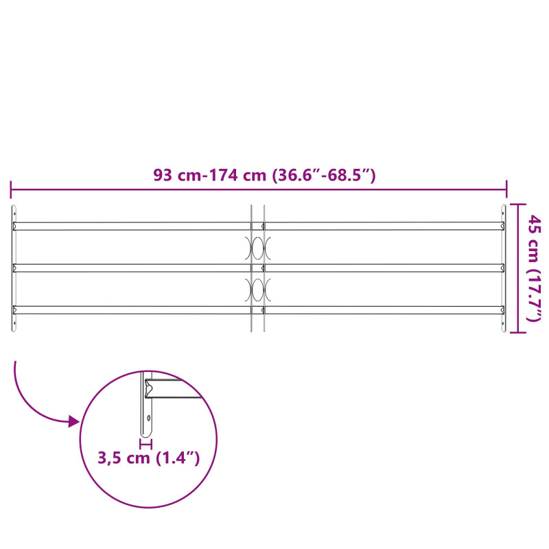 Krata zabezpieczająca do okien z 3 poprzeczkami 93-174 cm