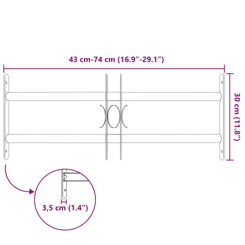 Krata bezpieczeństwa do okien z 2 poprzeczkami 3 pcs 43-74 cm