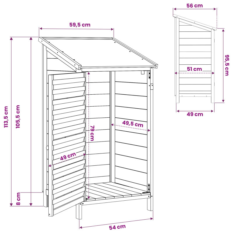 Shed ogrodowy Szary 59 x 56 x 113,5 cm Drewno Świerkowe