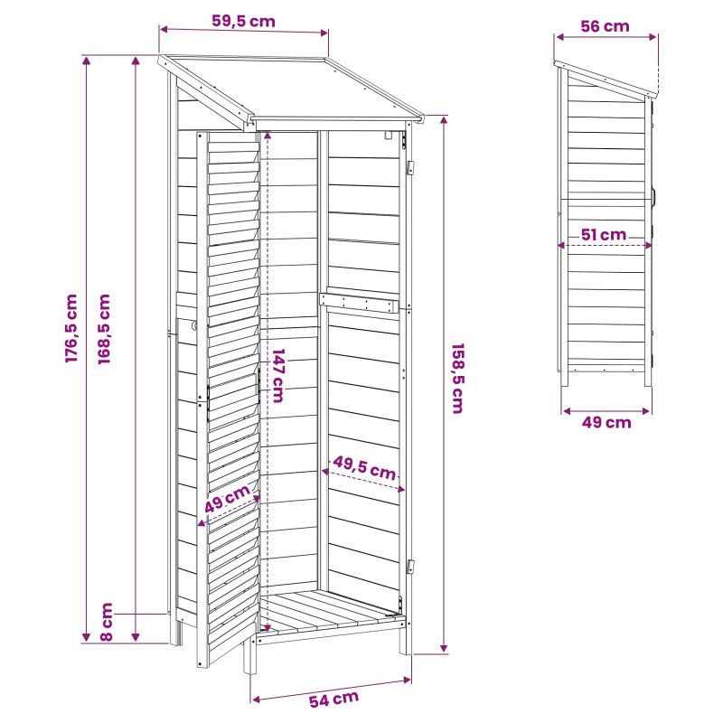Shed ogrodowy brązowy 59 x 56 x 176 cm Drewno Świerkowe
