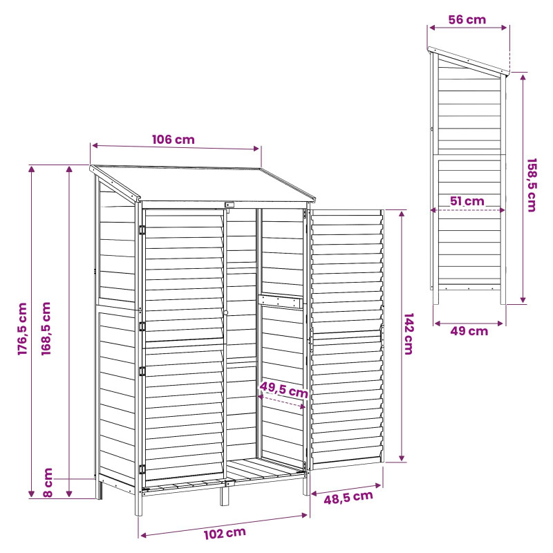 Shed ogrodowy Biały 106 x 56 x 176,5 cm Drewno Świerkowe