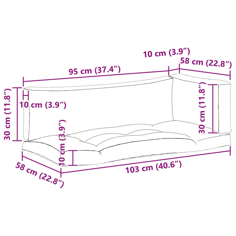 Poduszka na zewnątrz 3 pcs Niebieski i biały 103 x 58 x 10 cm