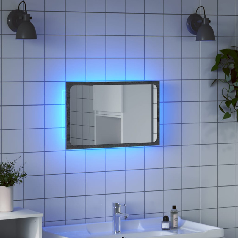 Lustro łazienkowe z LED, szary dąb sonoma, 60x8,5x38 cm
