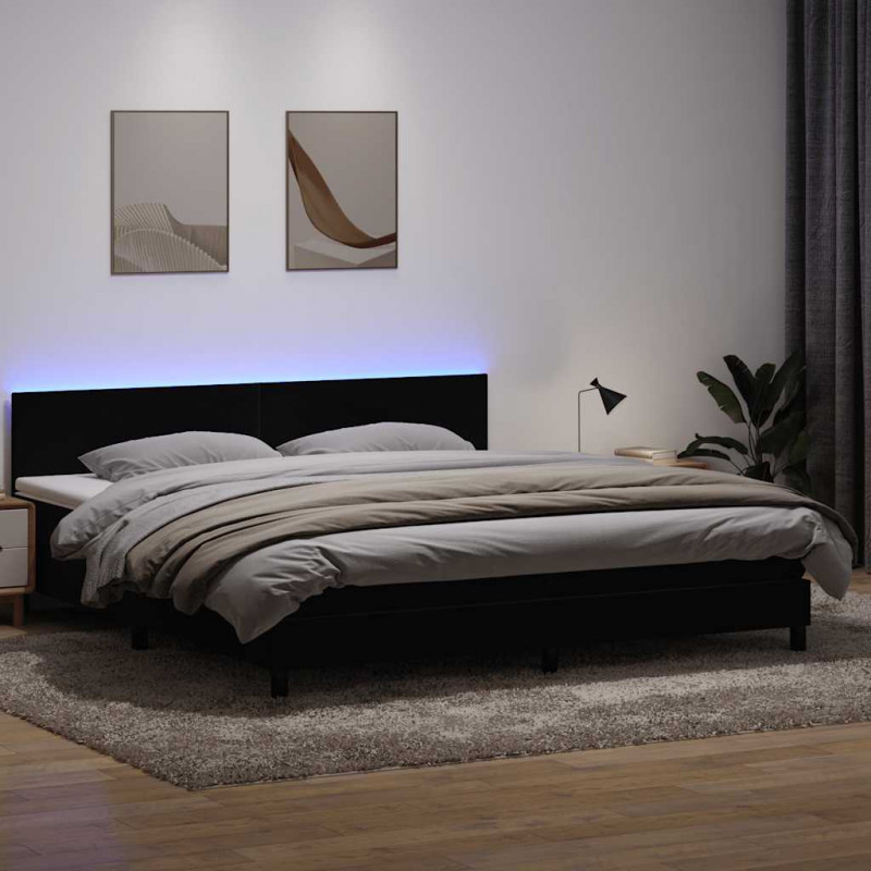 Łóżko kontynentalne z materacem i LED Czarny 200x220 cm Aksamit