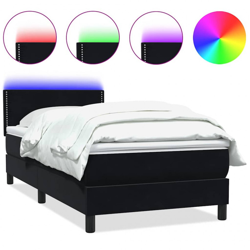 Łóżko kontynentalne z materacem i LED, czarne, 100x220 cm, aksamit