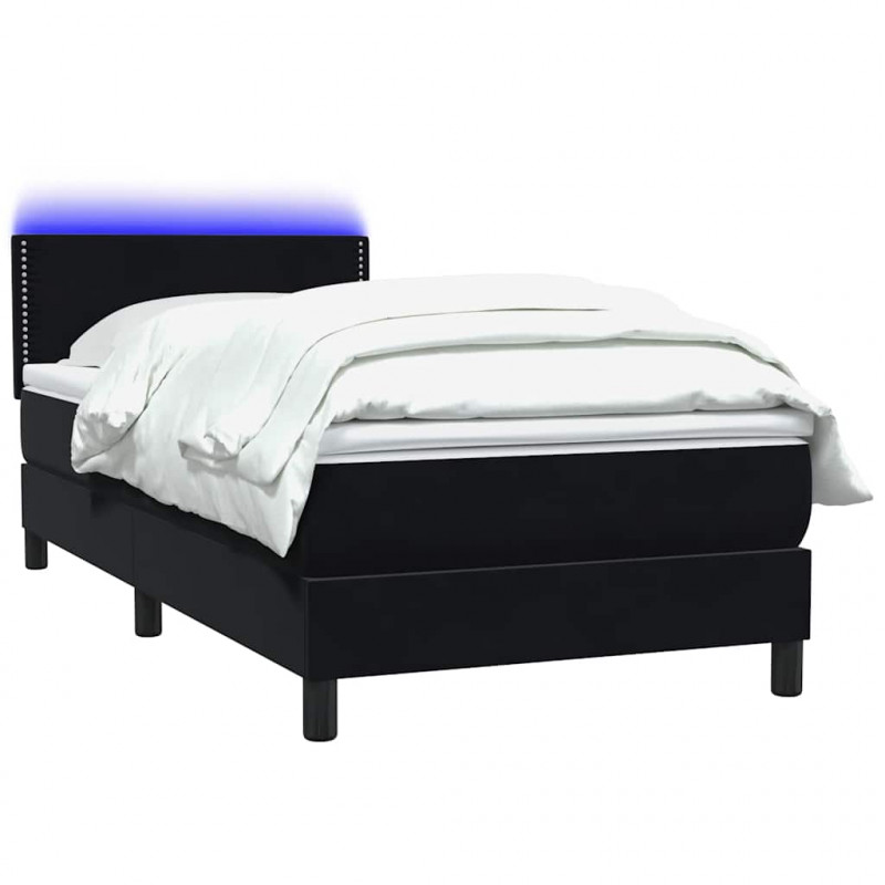 Łóżko kontynentalne z materacem i LED, czarne, 100x220 cm, aksamit