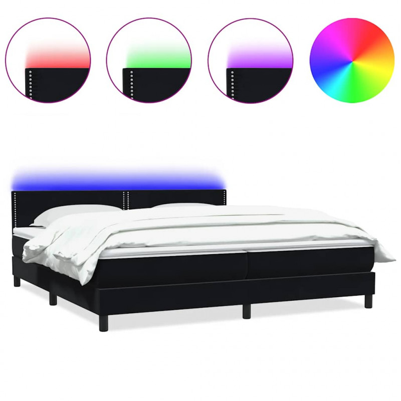 Łóżko kontynentalne z materacem i LED Czarny 200x220 cm Aksamit