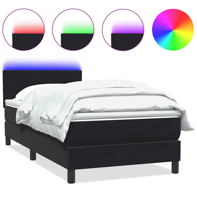 Łóżko kontynentalne z materacem i LED, czarne, 100x220 cm, aksamit