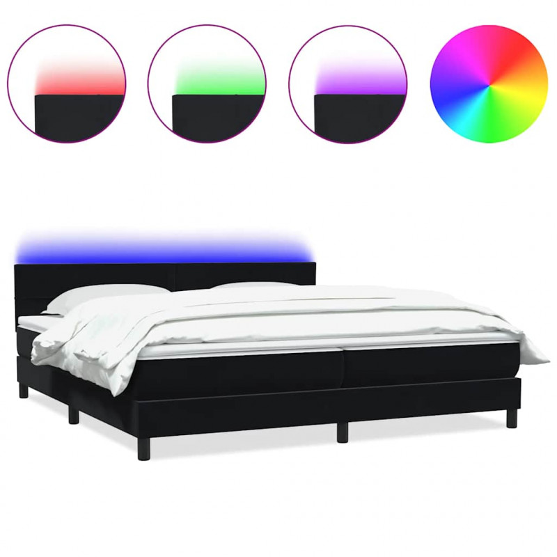 Łóżko kontynentalne z materacem i LED Czarny 200x220 cm Aksamit