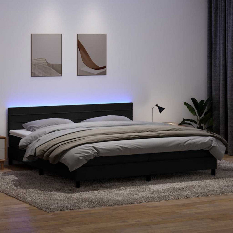 Łóżko kontynentalne z materacem i LED Czarny 200x220 cm Aksamit