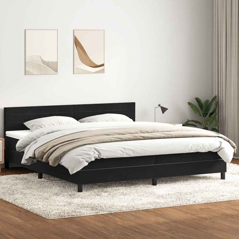 Łóżko kontynentalne z materacem i LED Czarny 200x220 cm Aksamit