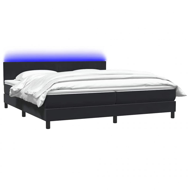 Łóżko kontynentalne z materacem i LED Czarny 200x220 cm Aksamit