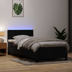 Łóżko kontynentalne z materacem i LED, czarne, 100x220 cm, aksamit