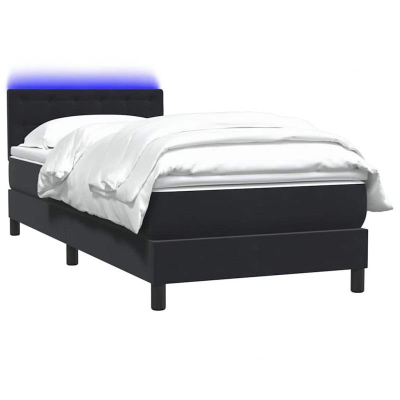 Łóżko kontynentalne z materacem i LED, czarne, 100x220 cm, aksamit