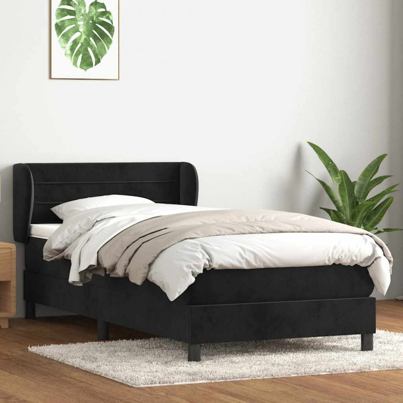Łóżko kontynentalne z materacem, czarne, 100x220 cm, aksamit