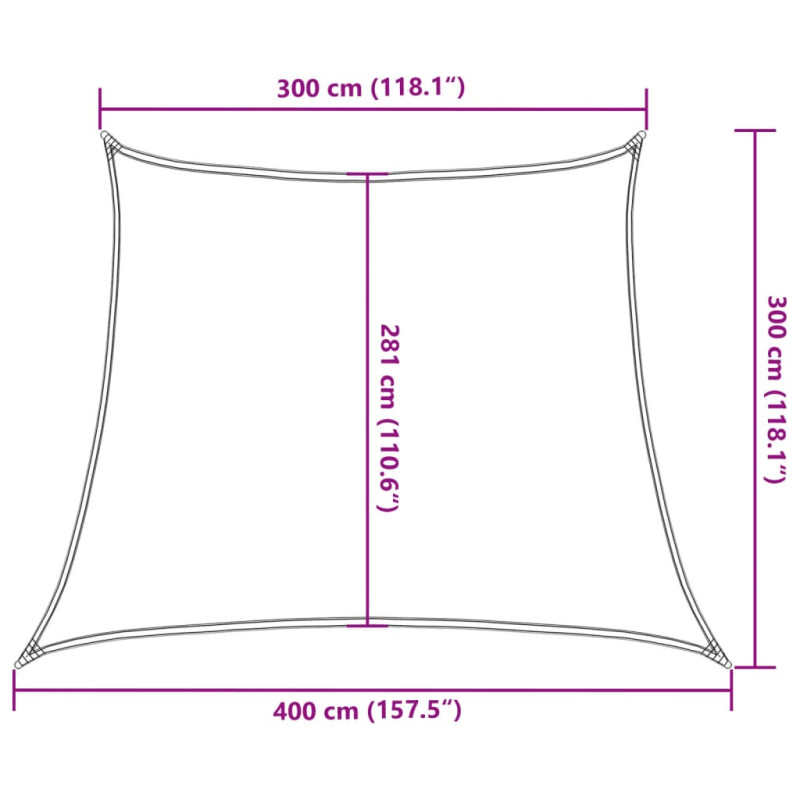 Żagiel przeciwsłoneczny, 160 g/m², kremowy, 3/4x3 m, HDPE