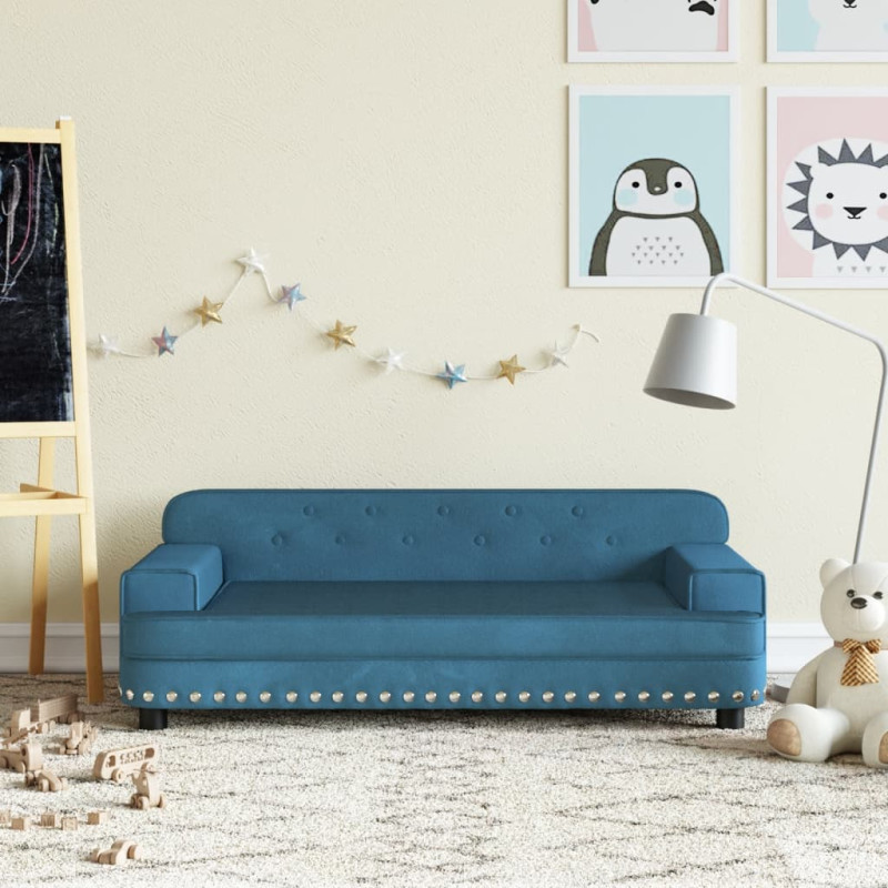 Sofa dla dzieci, niebieska, 90x53x30 cm, aksamit