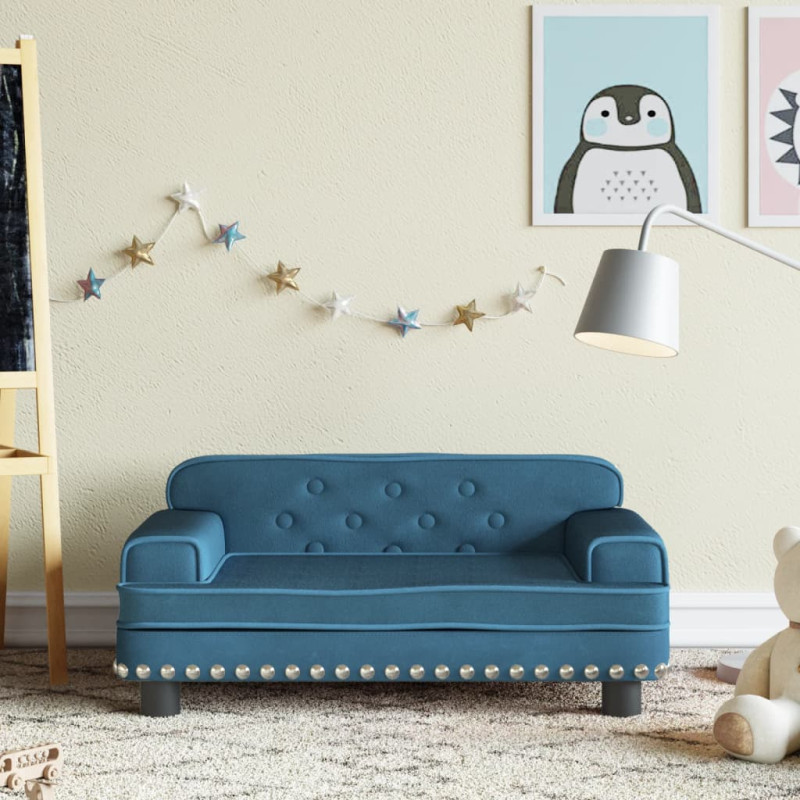 Sofa dla dzieci, niebieska, 70x45x30 cm, aksamit
