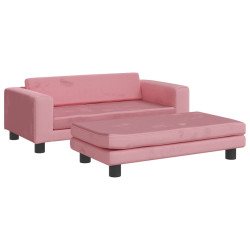 Sofa dziecięca z podnóżkiem, różowa, 100x50x30 cm, aksamit