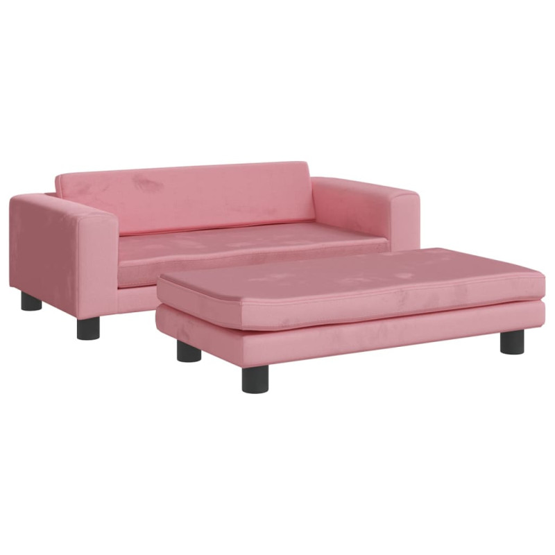 Sofa dziecięca z podnóżkiem, różowa, 100x50x30 cm, aksamit