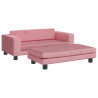 Sofa dziecięca z podnóżkiem, różowa, 100x50x30 cm, aksamit
