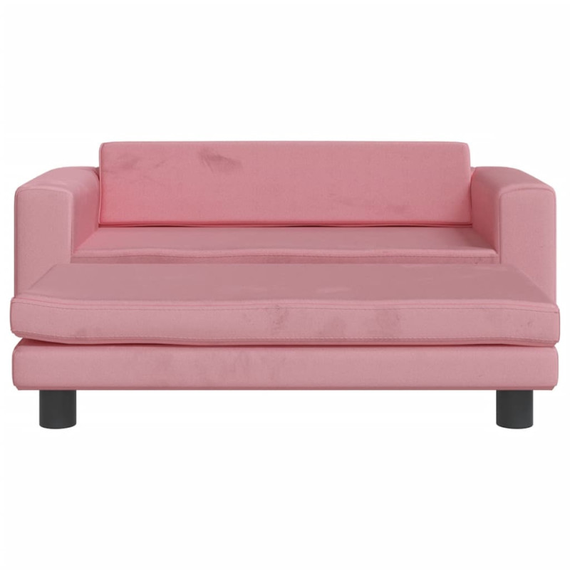 Sofa dziecięca z podnóżkiem, różowa, 100x50x30 cm, aksamit