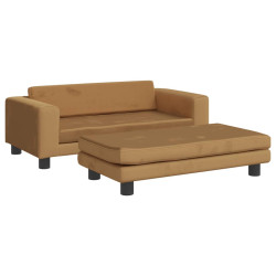 Sofa dziecięca z podnóżkiem, brązowa, 100x50x30 cm, aksamit