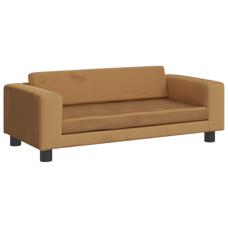 Sofa dziecięca z podnóżkiem, brązowa, 100x50x30 cm, aksamit