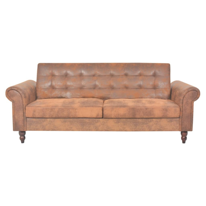 Rozkładana sofa 2-os., z podłokietnikami, sztuczny zamsz, brąz