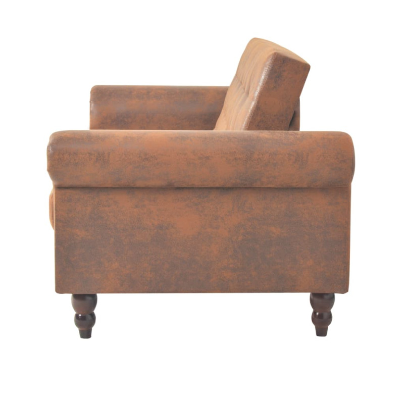 Rozkładana sofa 2-os., z podłokietnikami, sztuczny zamsz, brąz