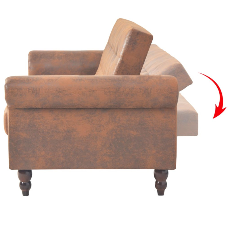 Rozkładana sofa 2-os., z podłokietnikami, sztuczny zamsz, brąz