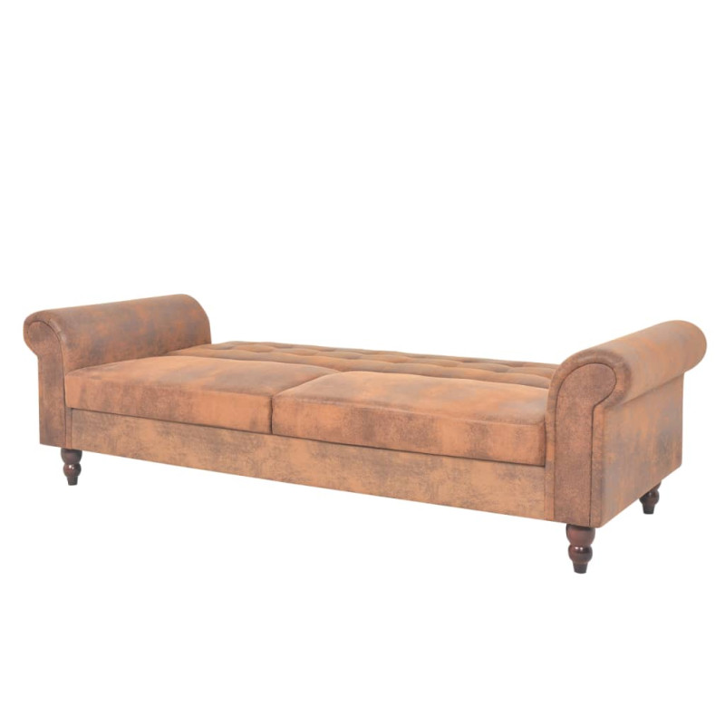Rozkładana sofa 2-os., z podłokietnikami, sztuczny zamsz, brąz