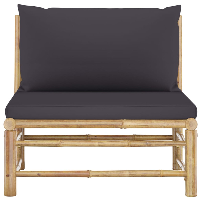 Środkowa sofa ogrodowa z ciemnoszarymi poduszkami, bambusowa