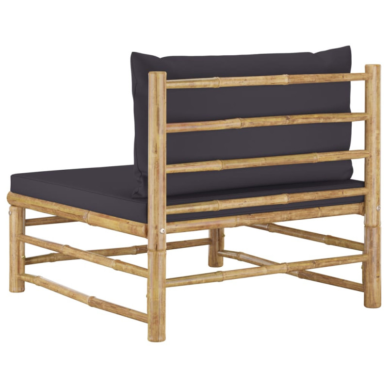 Środkowa sofa ogrodowa z ciemnoszarymi poduszkami, bambusowa