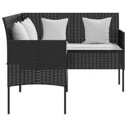 Sofa w kształcie litery L z poduszkami, rattan PE, czarna