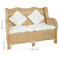 Sofa 2-osobowa, naturalny rattan i len