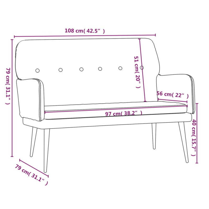 Ławka, jasnoszara, 108x79x79 cm, tapicerowana aksamitem