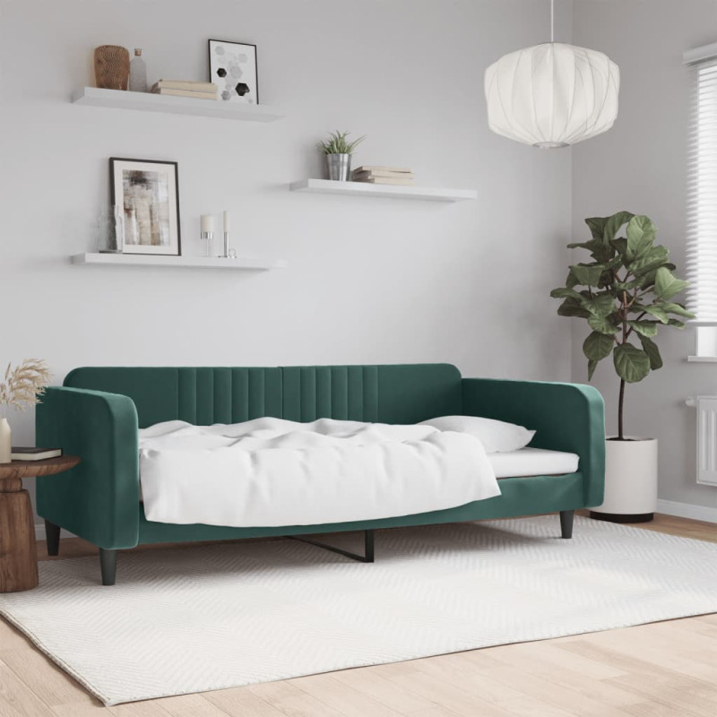 Sofa z funkcją spania, ciemnozielona, 90x200cm, obita aksamitem