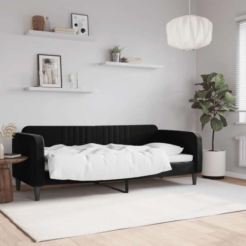Sofa z funkcją spania, czarna, 80x200 cm, obita aksamitem