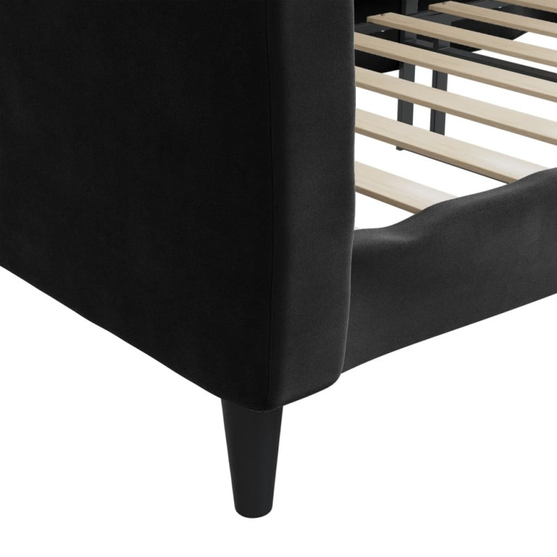 Sofa z funkcją spania, czarna, 80x200 cm, obita aksamitem