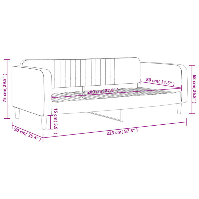 Sofa z funkcją spania, czarna, 80x200 cm, obita aksamitem
