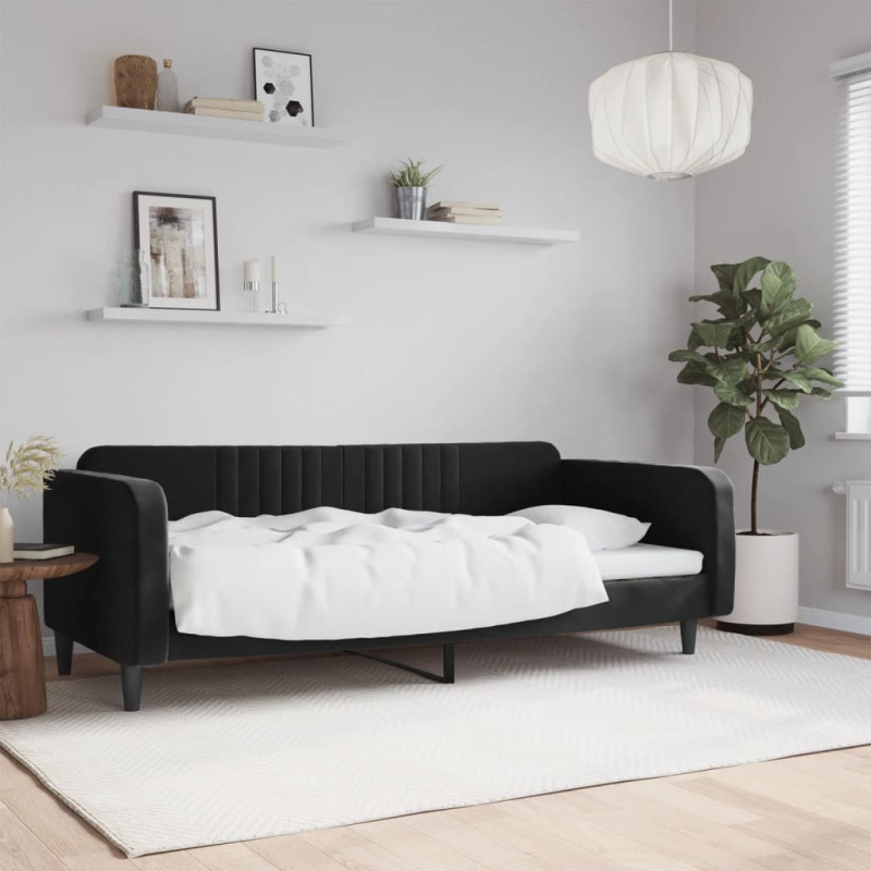 Sofa z funkcją spania, czarna, 100x200 cm, obita aksamitem